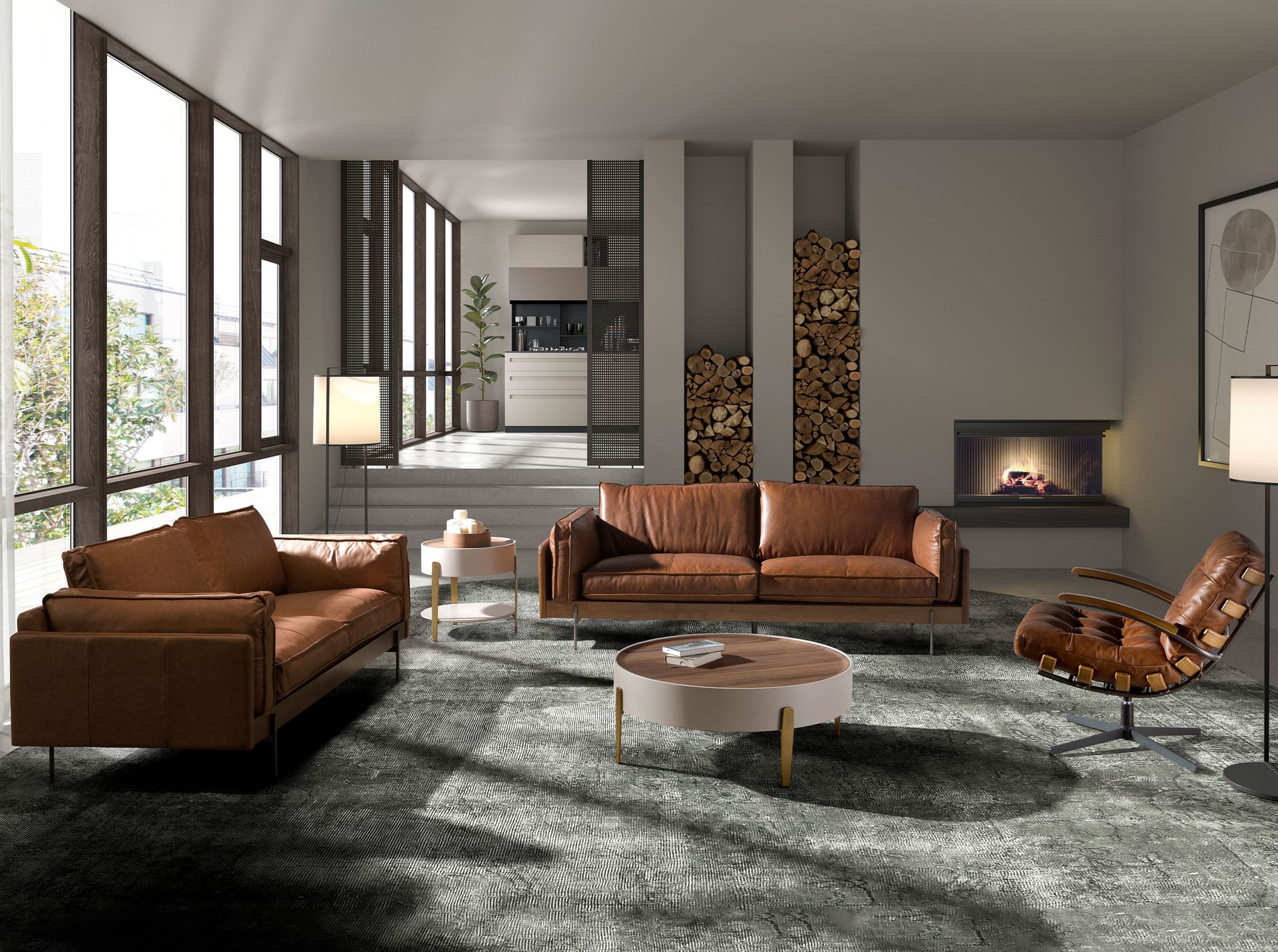 Диван 3-местный 6223 SL из табачно-коричневой кожи Angel Cerda