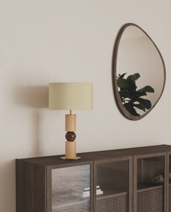 Настольная лампа Alda золотой металл/натуральное дерево/коричневый мрамор + белый абажур 801011/35 Aromas del Campo