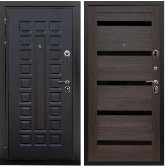 Дверь входная Graf Триумф МДФ 16 мм ФЛ-183 Венге / МДФ 16 мм СБ-14 Эковенге стекло черное