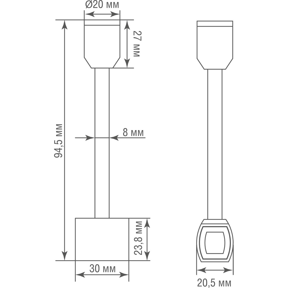 токопроводящий прямой соединитель Donolux Connector 180 H95 B DL20224