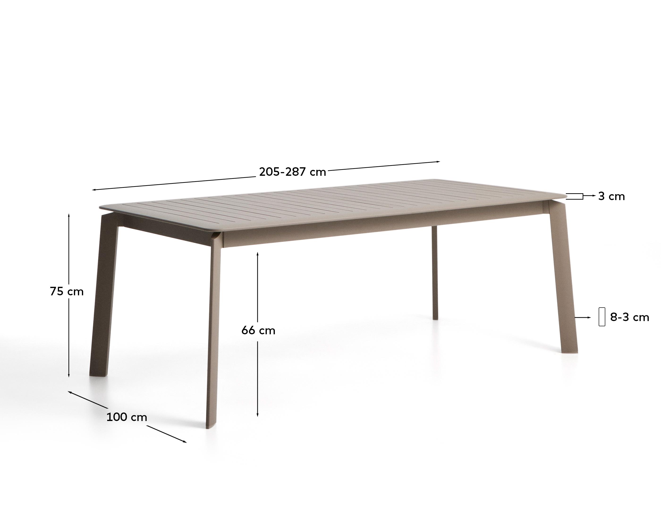 Раздвижной уличный стол Brela из алюминия цвета taupe 205(287) x 100 см La Forma 482582