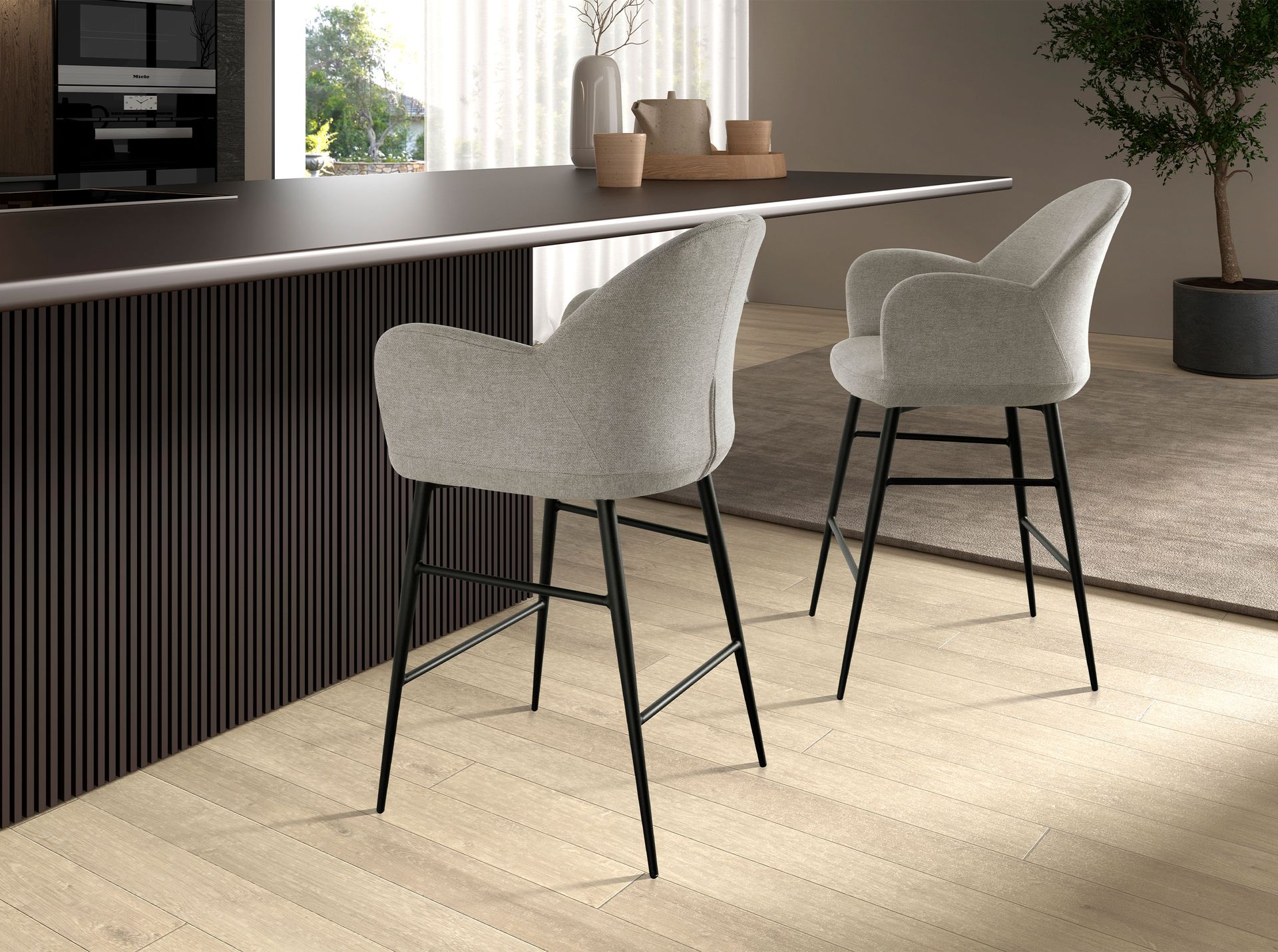 Барный стул 4174 из светло-серой ткани Angel Cerda