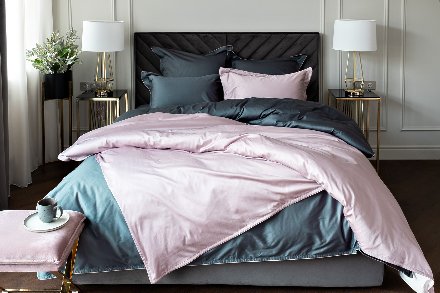 Комплект из 2х наволочек сатиновых 70х70см пудреная роза Garda Decor 107TD-D25G2-NAV ROS