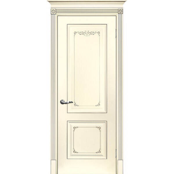 Межкомнатная дверь Graf Смальта 14 Слоновая кость ral 1013 патина серебро (2000 х 800)