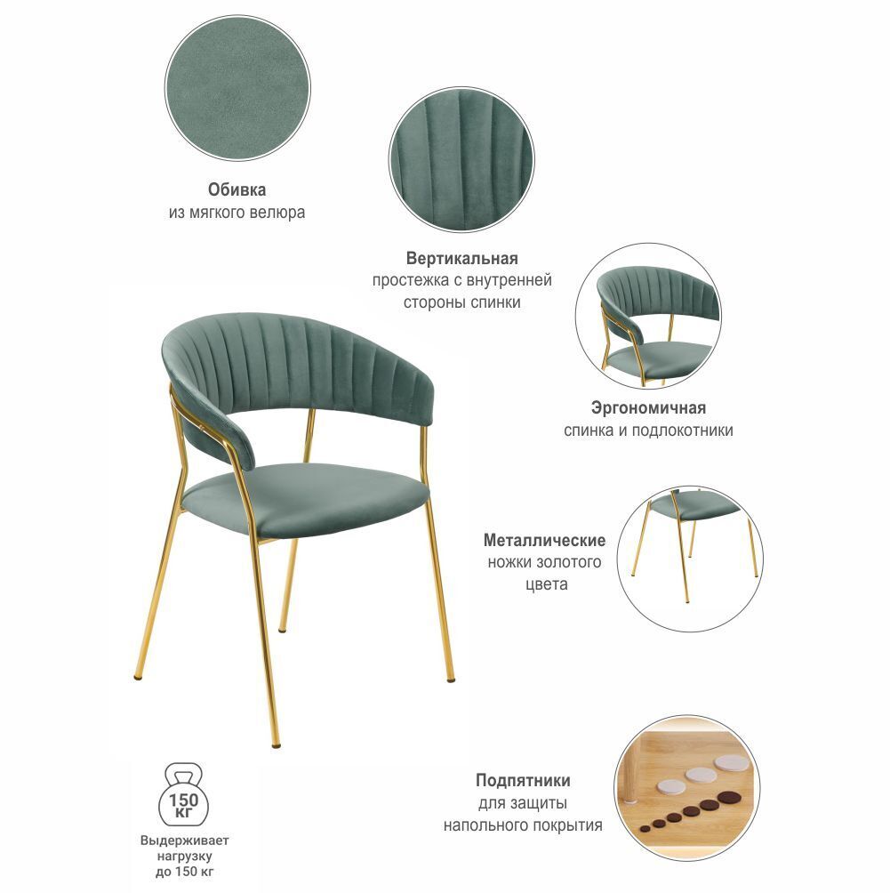 Стул Turin мятный с золотыми ножками Bradex Home FR 0912