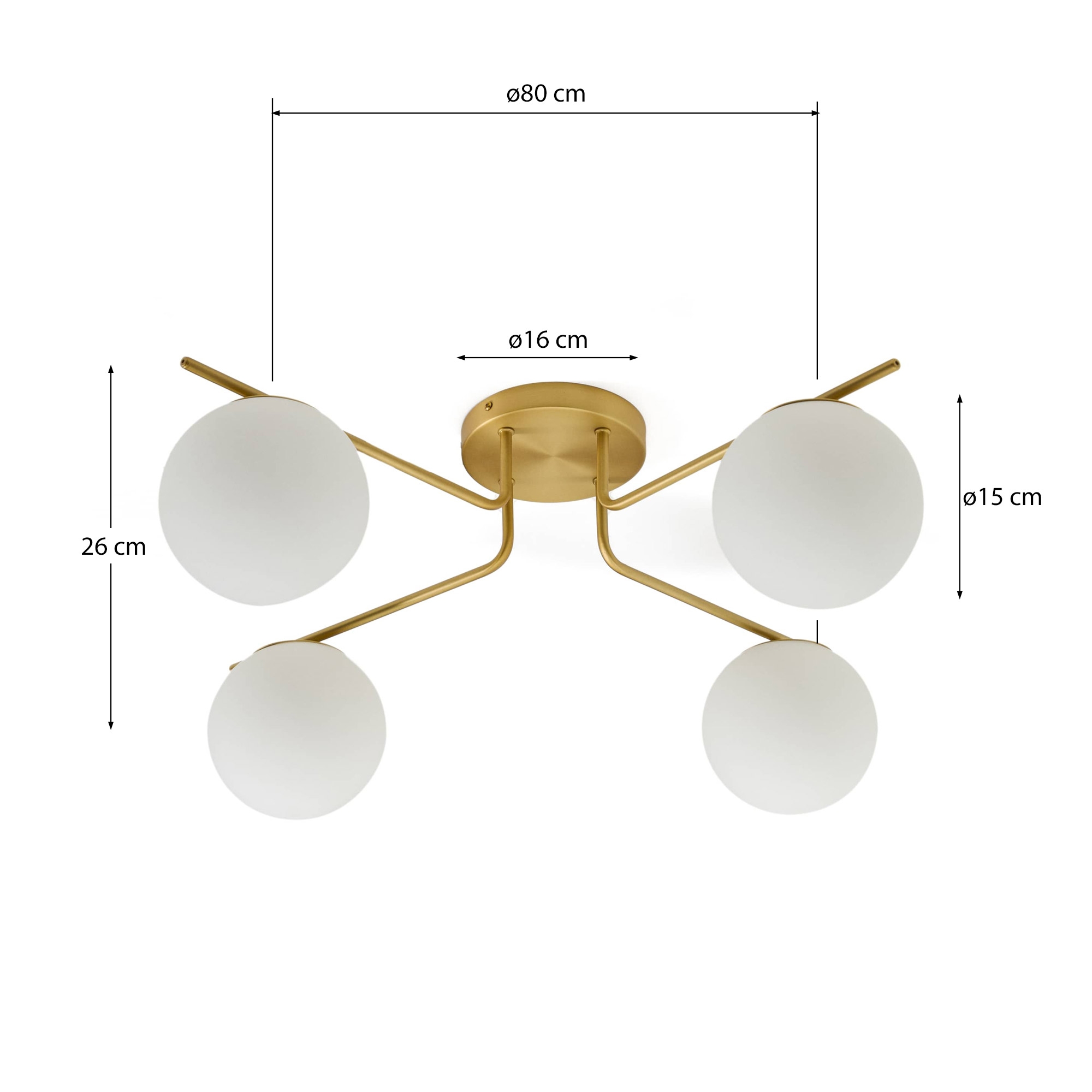 Потолочный светильник Brisia из металла в латунной отделке с 4 стеклянными плафонами Ø15 см La Forma 445201