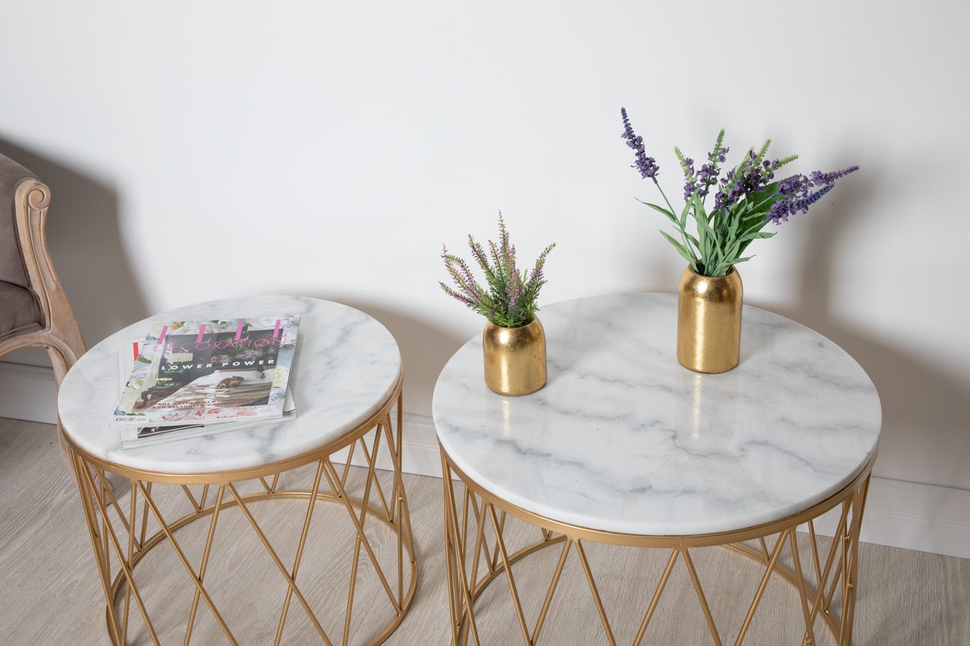 Столики журнальные с белым мрамором, набор, Glasar 54-151/150