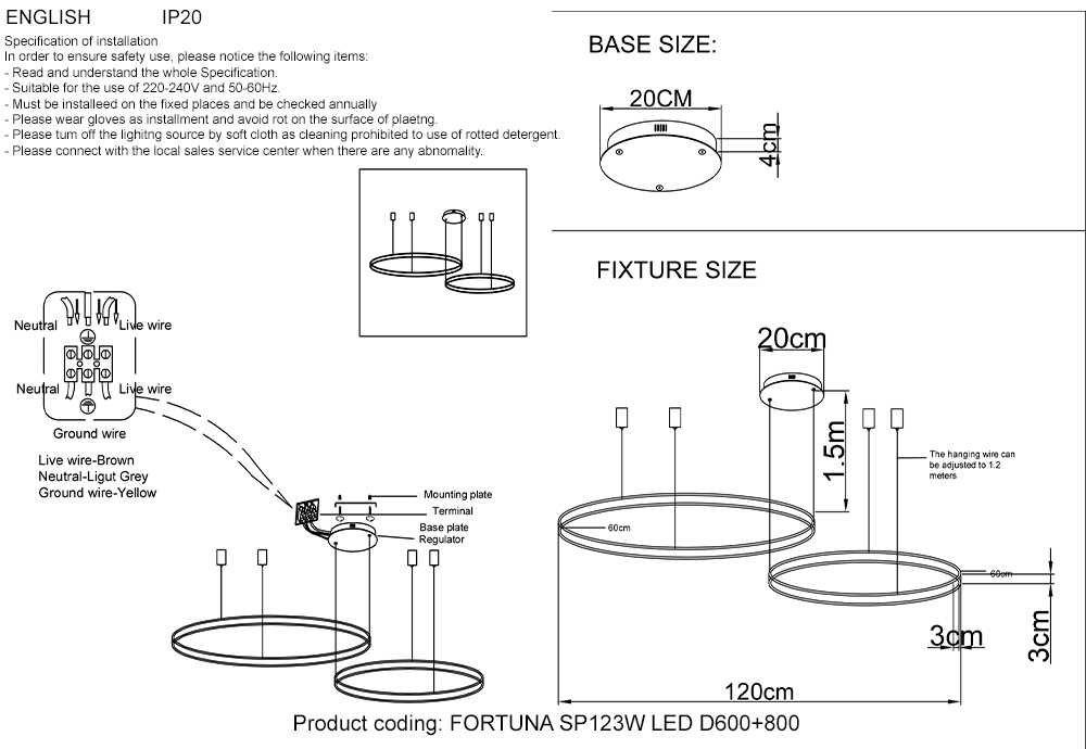 Люстра Crystal Lux FORTUNA SP123W LED D600+800 GOLD