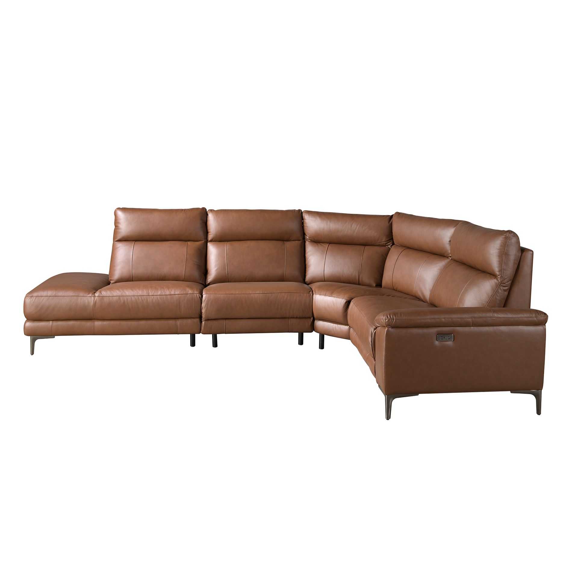 5-местный диван с левым шезлонгом 6216 из коричнево-табачной кожи Angel Cerda
