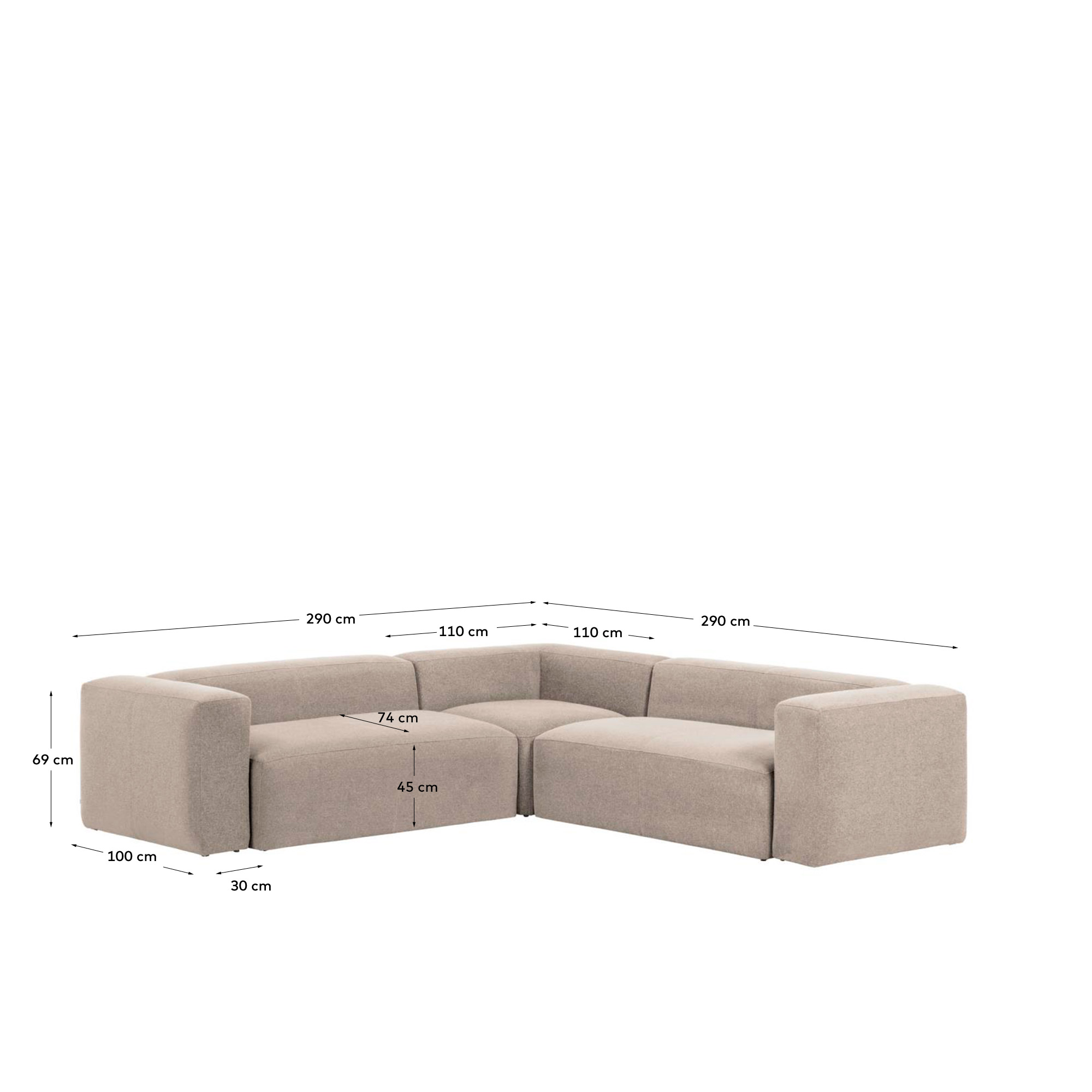 Угловой 4-х местный диван Blok 290 x 290 cm бежевый La Forma (ex Julia Grup)