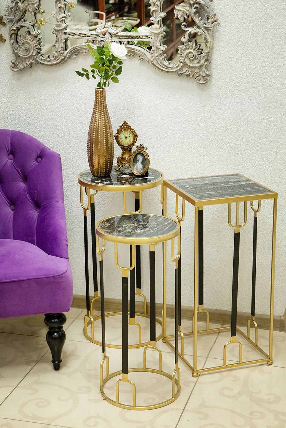 Столик интерьерный с черным мрамором Glasar 54-139