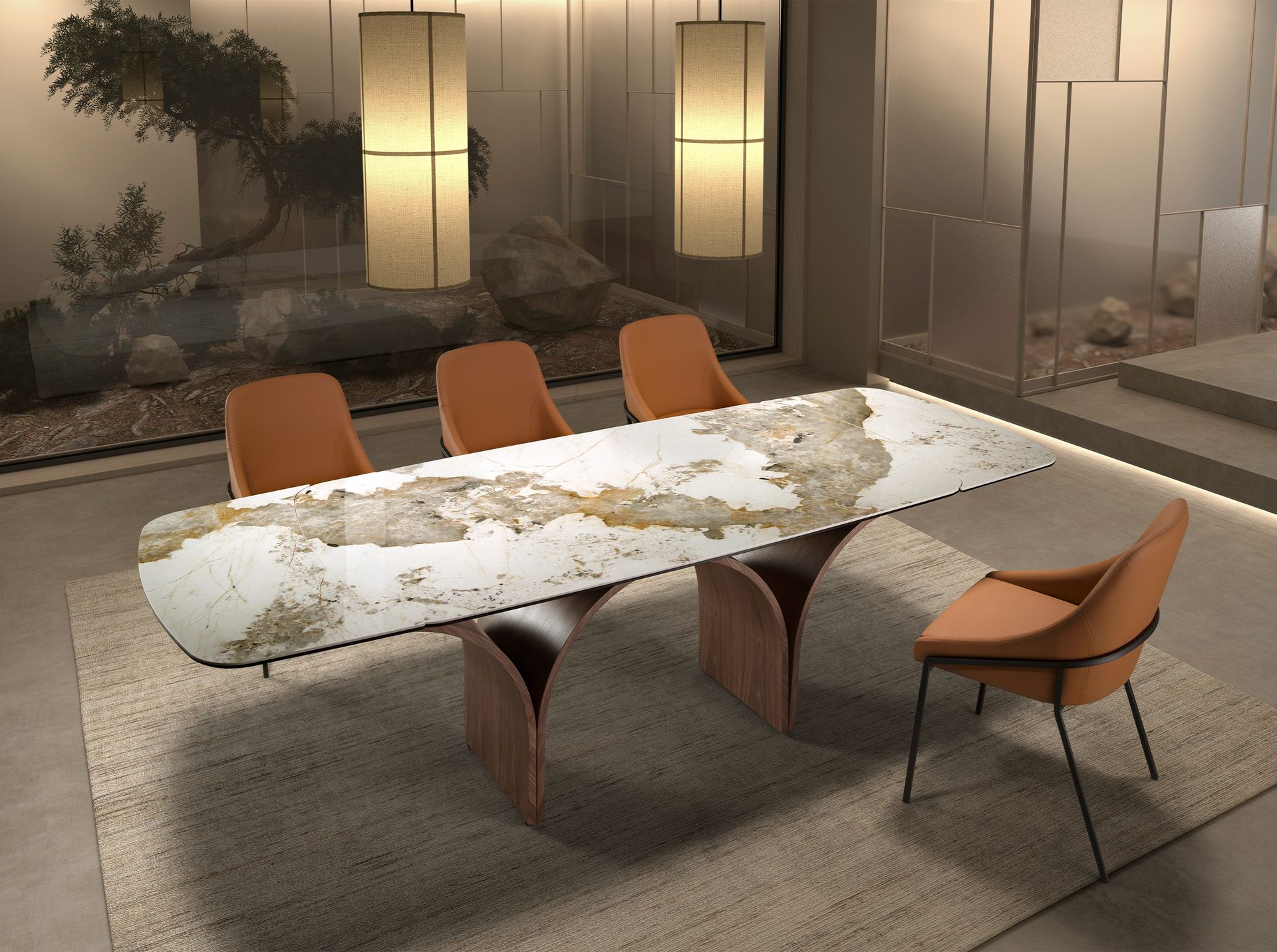 Раздвижной стол 1156 из керамики с эффектом мрамора и стали с отделкой под орех Angel Cerda