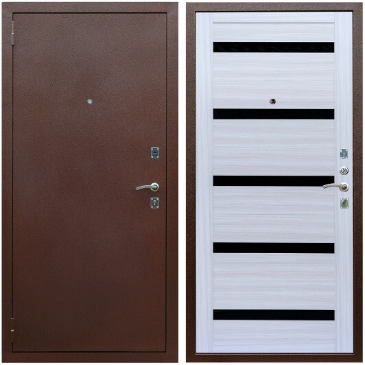 Дверь входная Graf Эконом Антик медь / МДФ 16 мм СБ-14 Сандал белый стекло черное