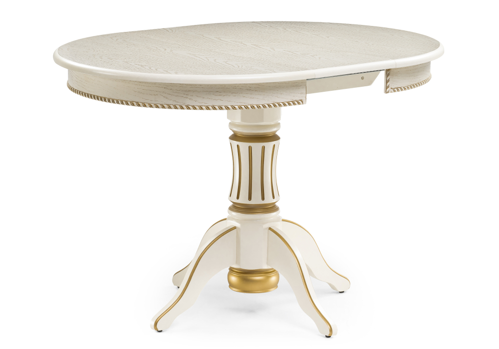 Стол деревянный Woodville Павия 90(120)х90х80 слоновая кость с золотой патиной 450817