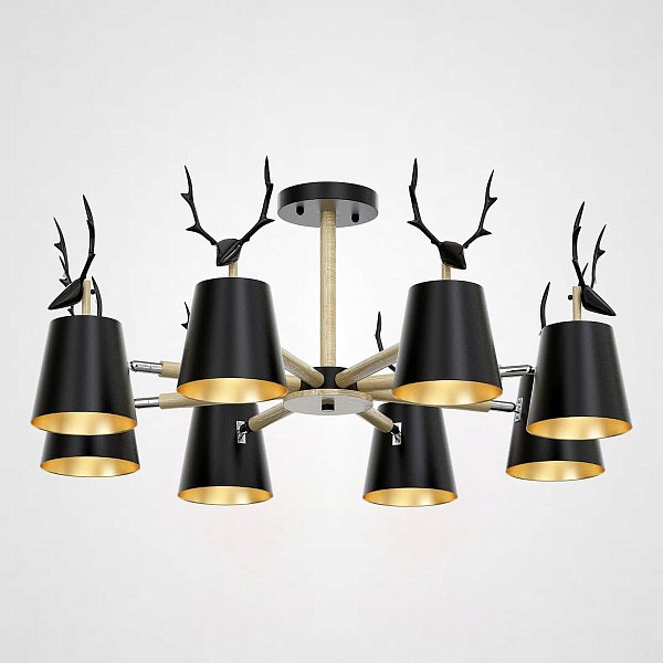 Потолочная люстра с рожками DEER B8 Black by ImperiumLoft