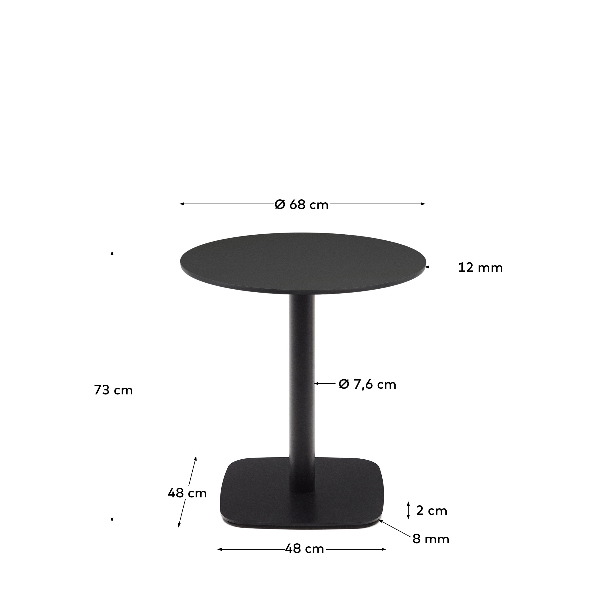 Dina Садовый круглый стол черный на черном металлическом основании Ø 68x70 La Forma (ex Julia Grup)