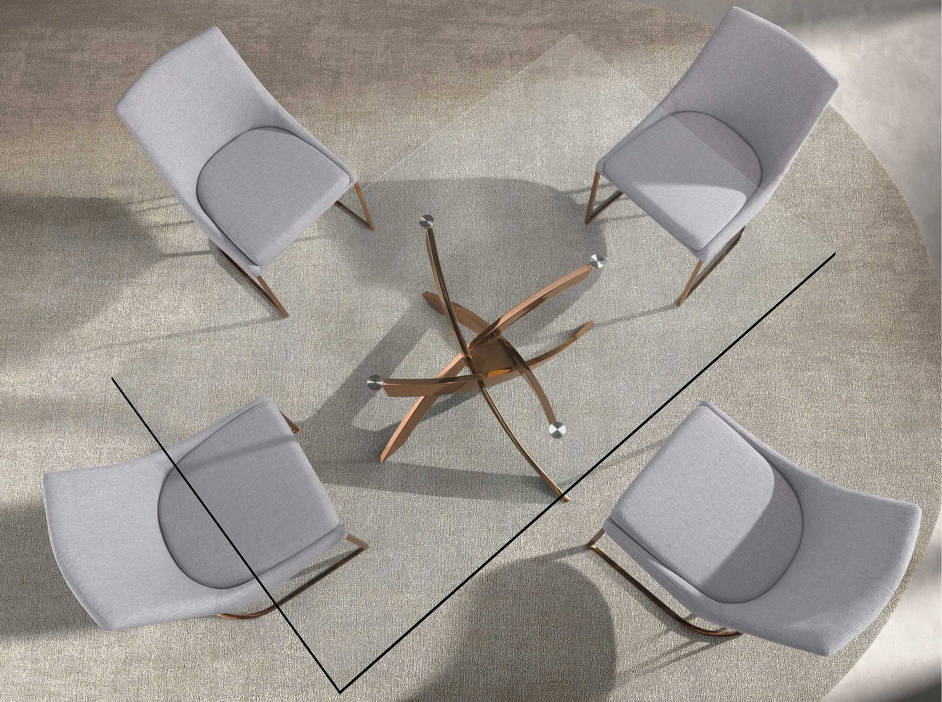 Прямоугольный обеденный стол 1169 из стекла и стали цвета розового золота 150x95 Angel Cerda