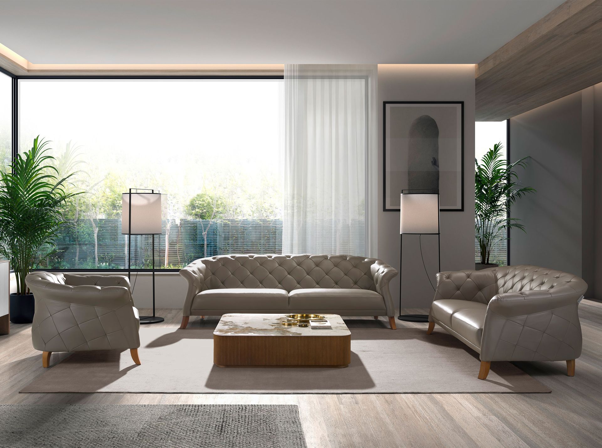 Диван 2-х местный 6187/EX007-2P-T541029 серый кожаный Angel Cerda