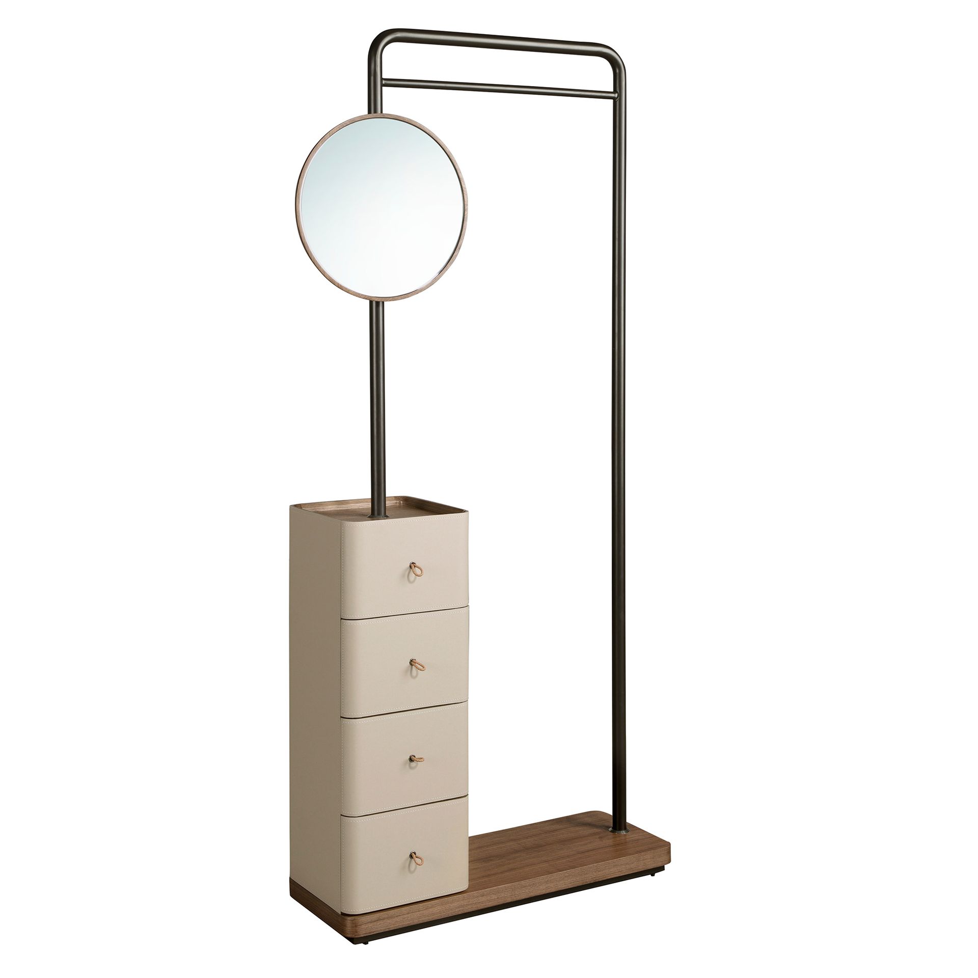 Вешалка для одежды 3281 из кожи, ореха и черной стали с зеркалом Angel Cerda