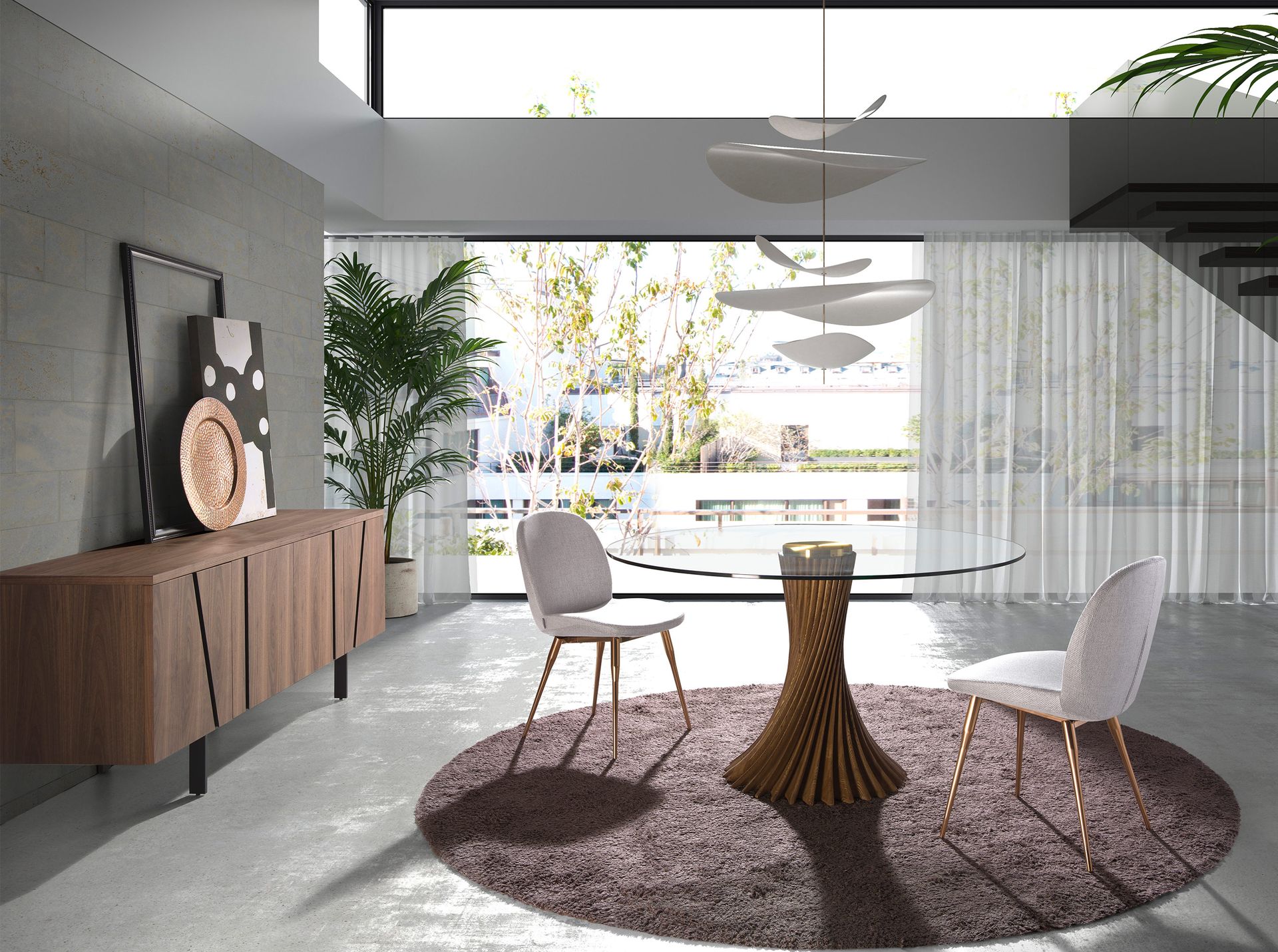 Круглый обеденный стол 1127/RT21042 из закаленного стекла и ореха Angel Cerda