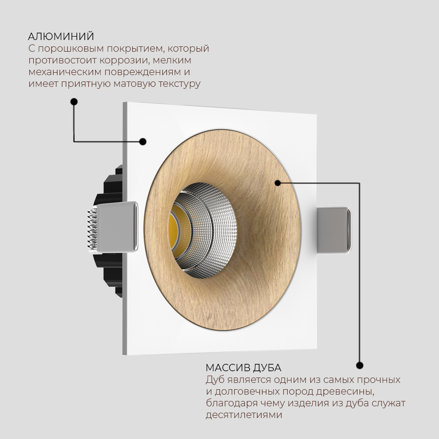 Встраиваемый светодиодный светильник Ledron LOFT SQ White Wooden