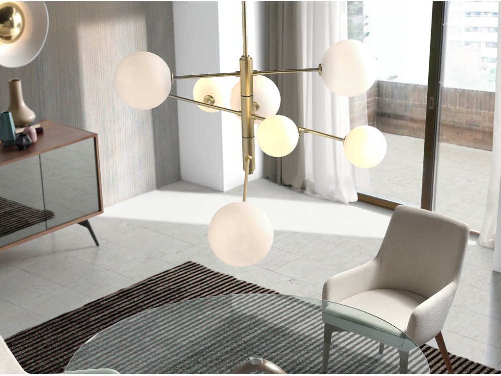 Люстра Atom 8L латунь - белые плафоны Aromas del Campo