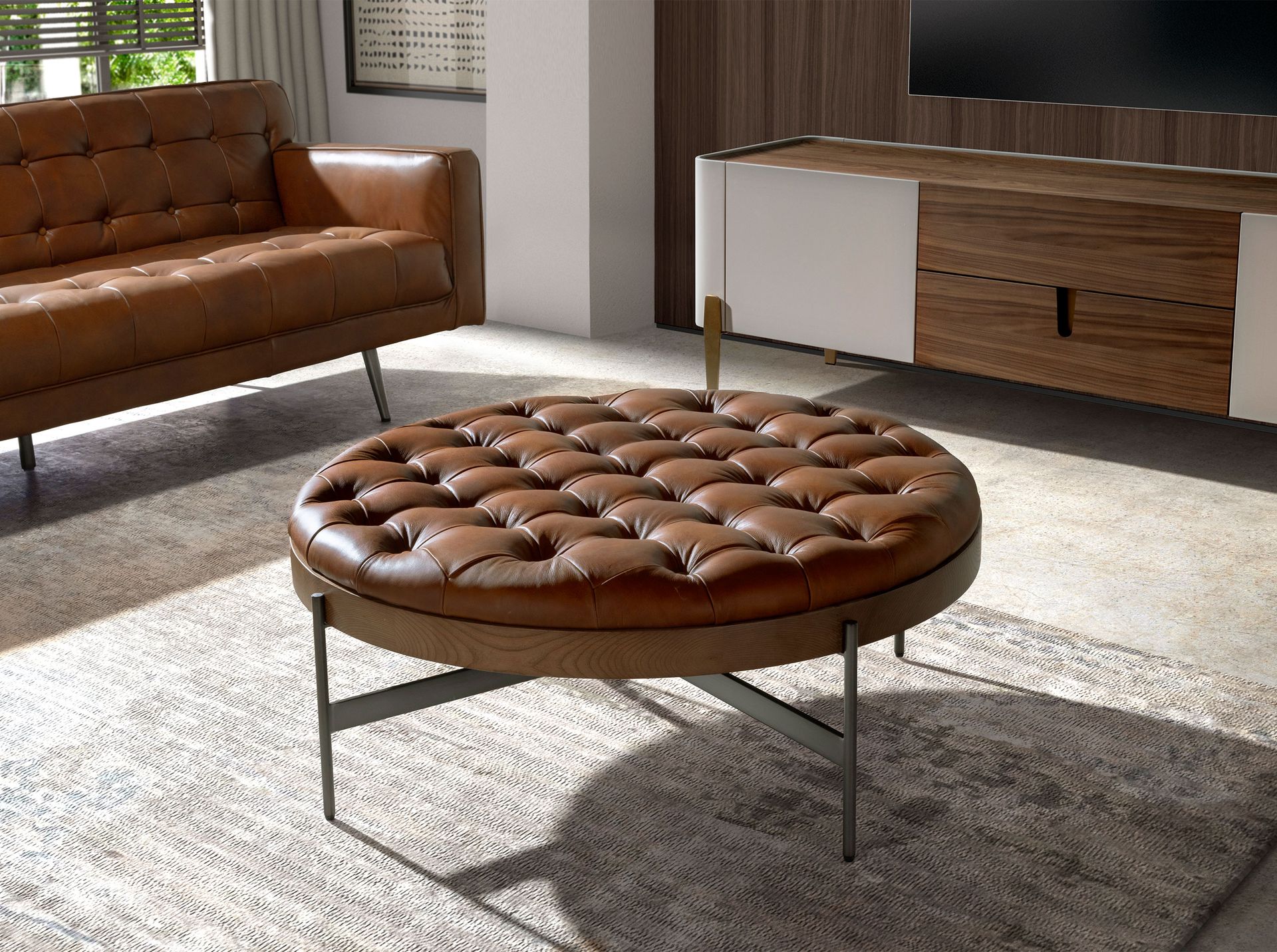 Круглый журнальный столик 2147 из темно-коричневой кожи Angel Cerda