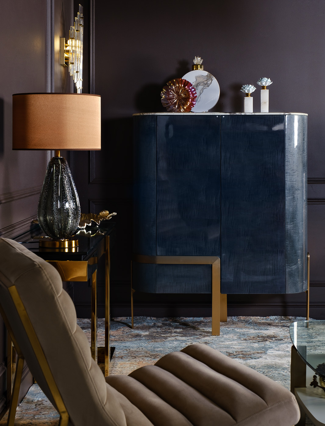 Лампа настольная серо-зеленое стекло (коричневый плафон) Garda Decor K2TL-07233