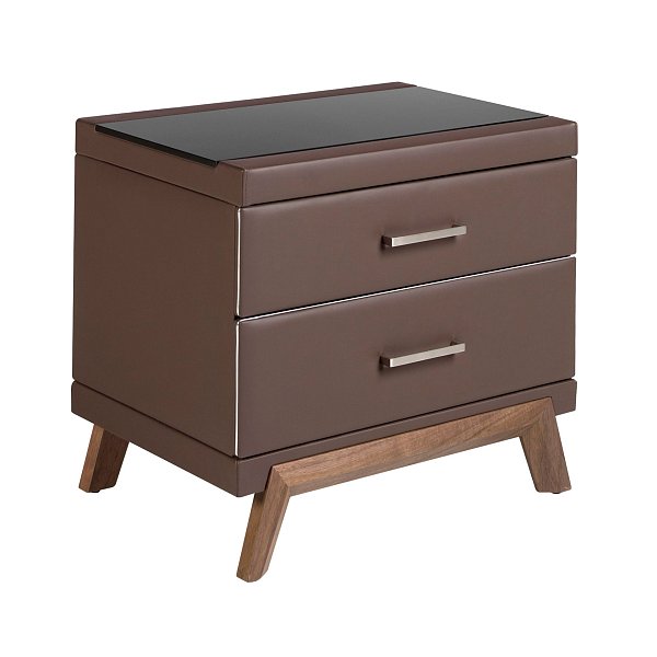 Прикроватная тумбочка 7162/GNS576 из ореха, коричневой экокожи и черного стекла Angel Cerda