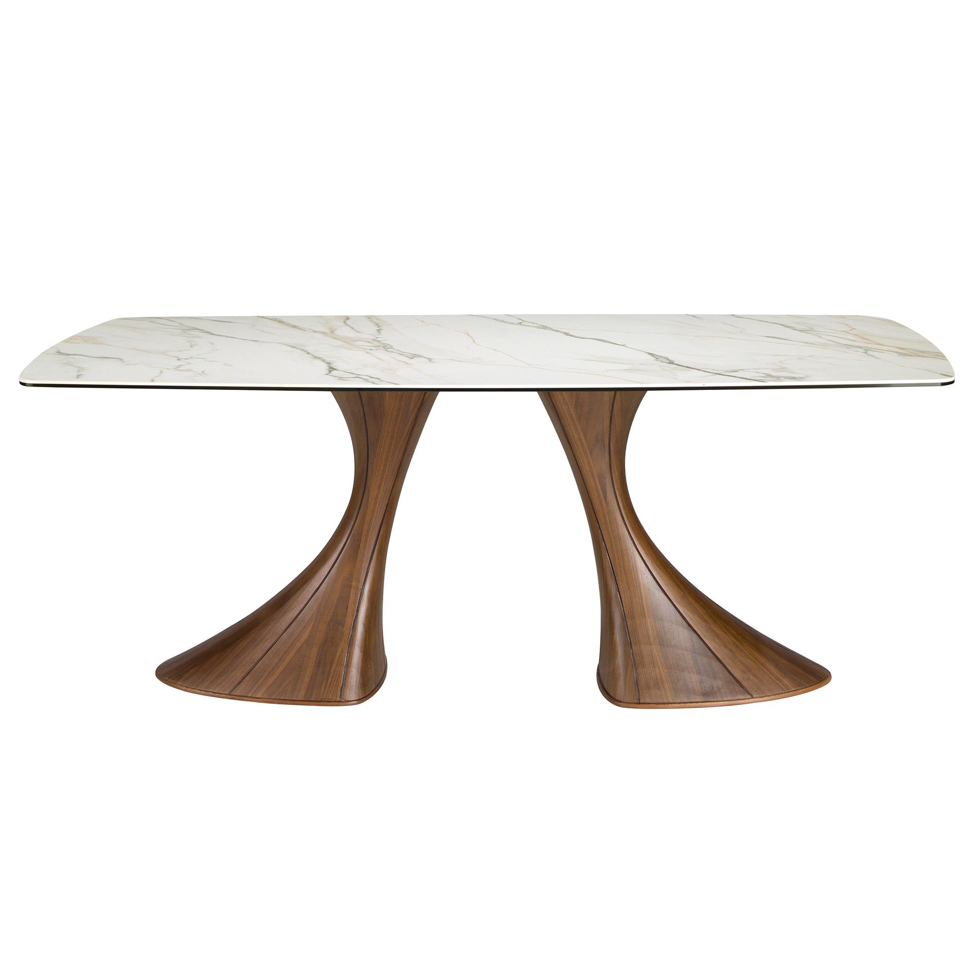 Обеденный стол 1174 овальный с мраморной керамикой и орехом Angel Cerda