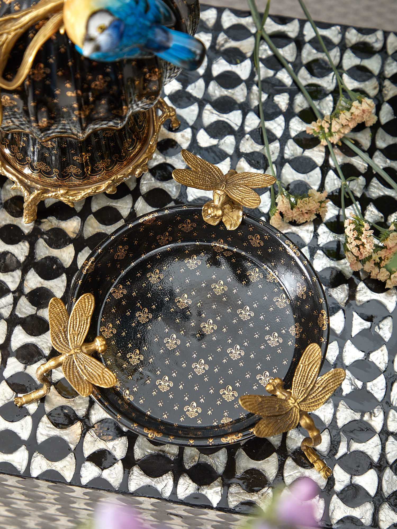 Блюдо со стрекозами Glasar 31G2574/C914HC/HBK1041