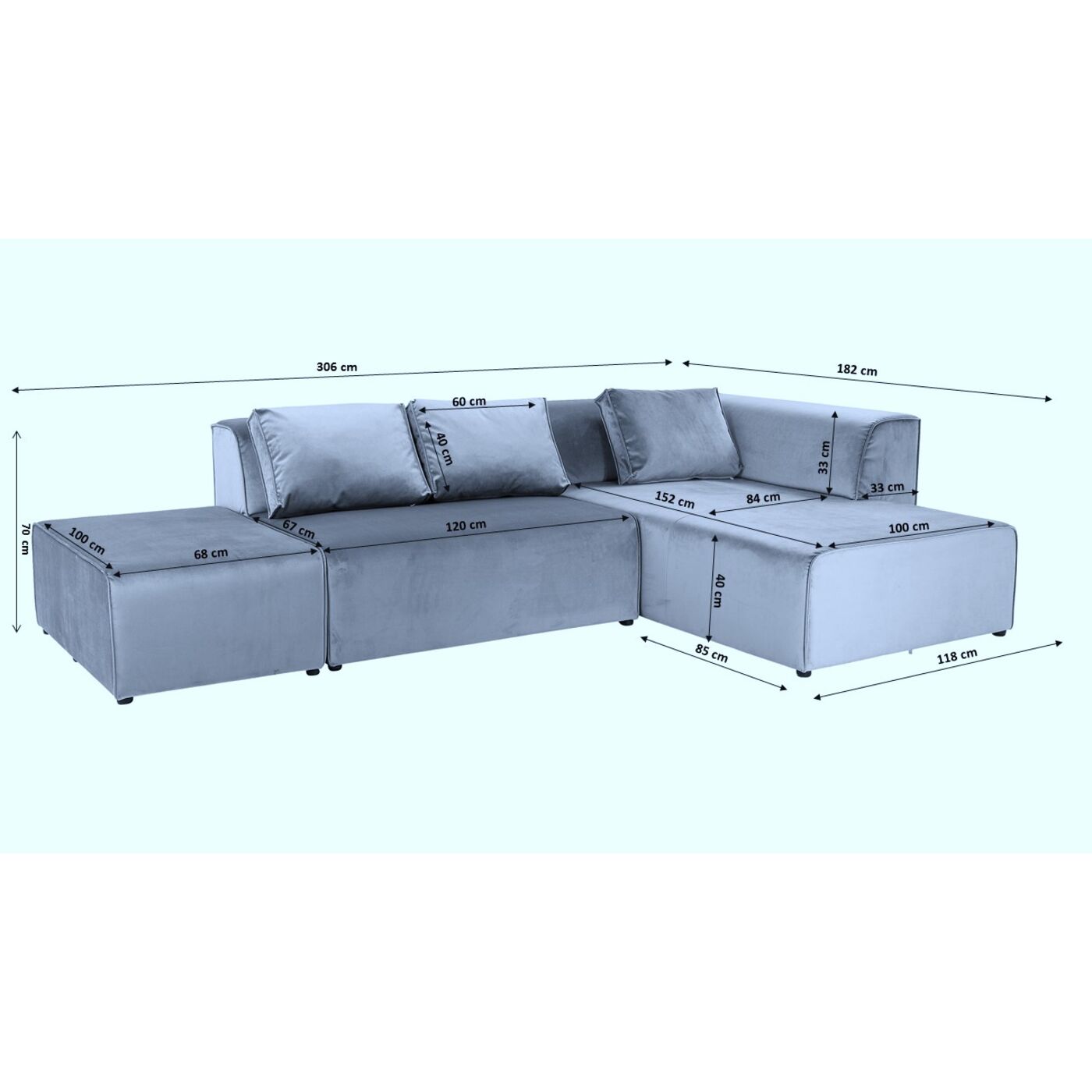 Диван левосторонний угловой Infinity Ottomane Cord Grey Left KARE 87400
