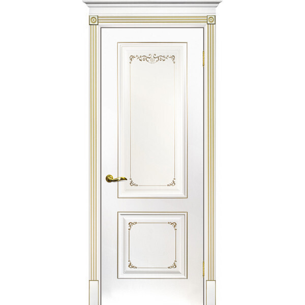 Межкомнатная дверь Graf Смальта 14 Белый ral 9003 патина золото (2000 х 700)