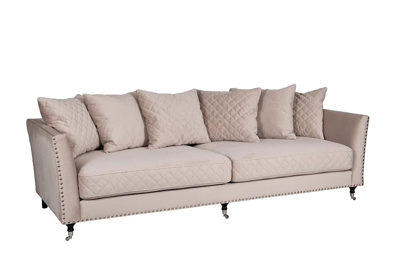 Диван Sorrento 250 трехместный велюровый крем-брюле Garda Decor SORRENTO-250-2K-КР-БРЮЛЕ-Bel42