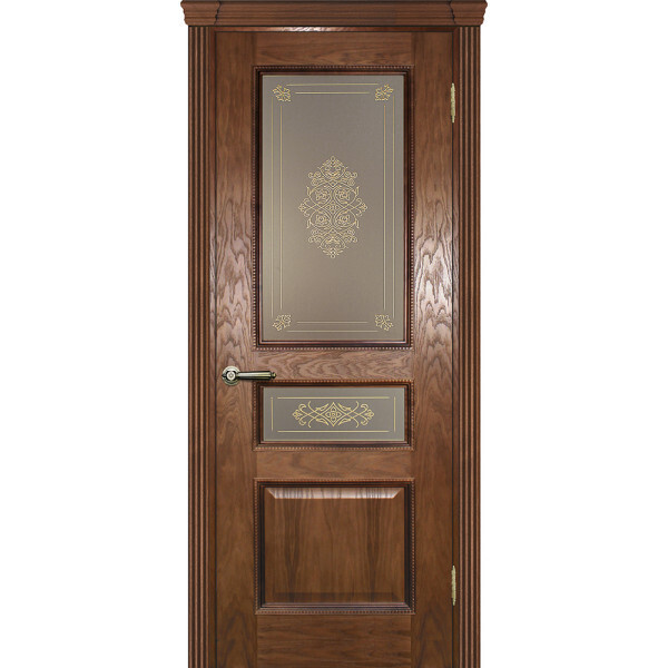 Межкомнатная дверь Graf Фрейм 03 витраж контурный золотой №2 бронза Дуб (2000 х 800)