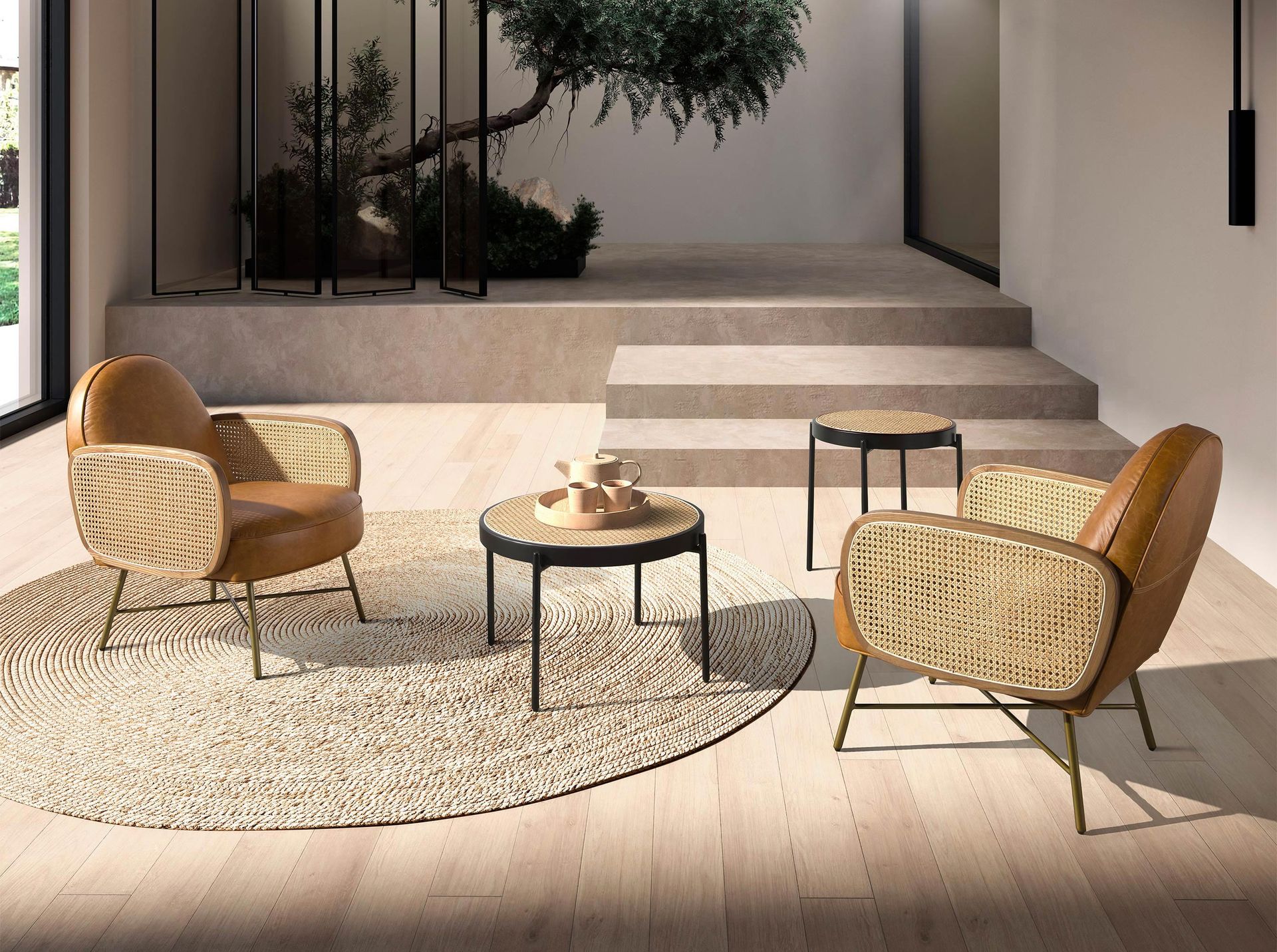 Круглый журнальный столик 2111/TT-S186A из ротанга и стали Angel Cerda