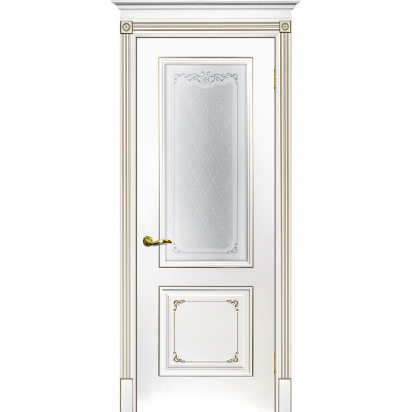 Межкомнатная дверь Graf Смальта 14 Сатинат, шелкотрафаретная печать Белый ral 9003 патина шампань (2000 х 800)
