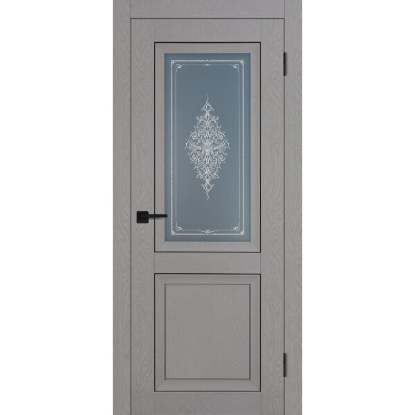 Межкомнатная дверь Graf PST-27 Сатинат графит закаленный Кристалайз серый ясень (2000 х 700)