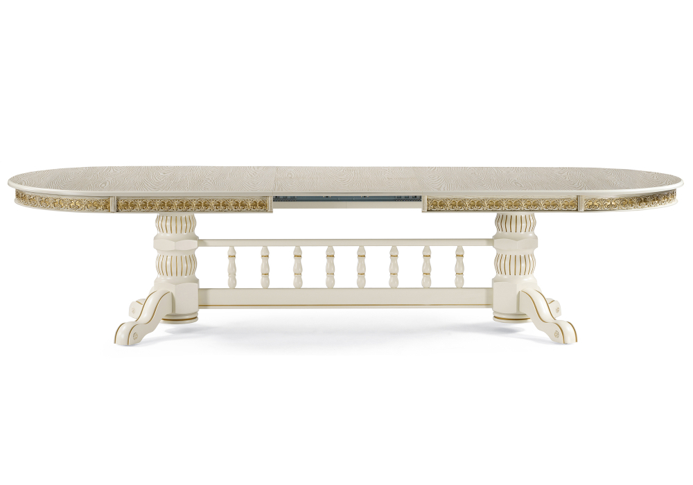 Стол деревянный Woodville Кассиль 260(330)х110х77 слоновая кость с золотой патиной 450830