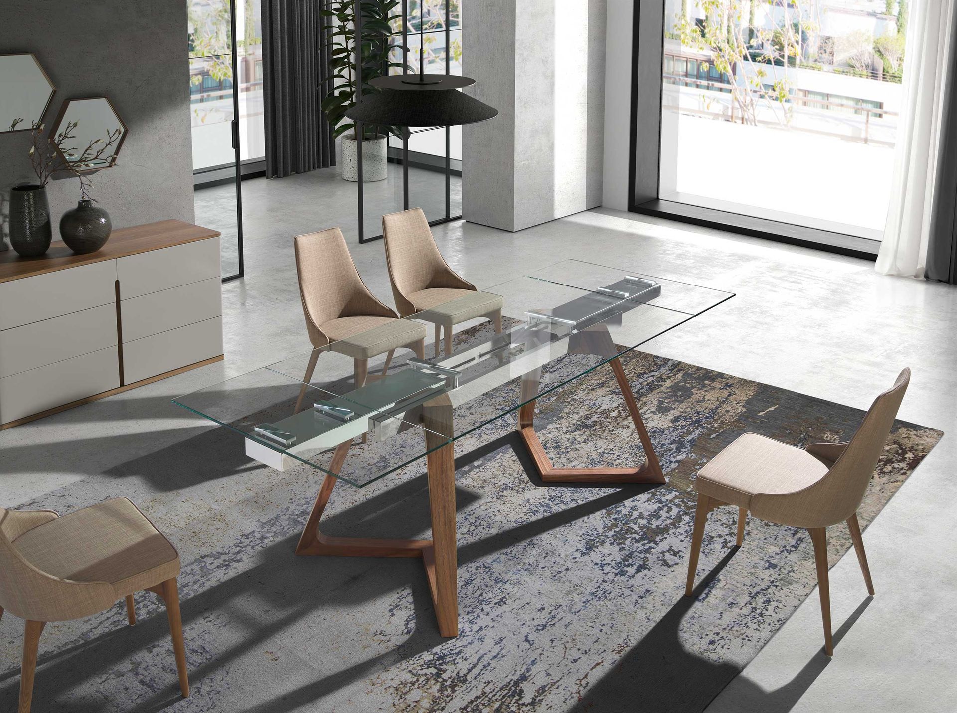 Раздвижной прямоугольный стол 1115/MC1772DT из закаленного стекла Angel Cerda