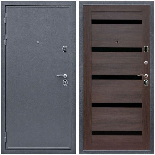 Дверь входная Graf Престиж Антик серебро / МДФ 16 мм СБ-14 Эковенге стекло черное