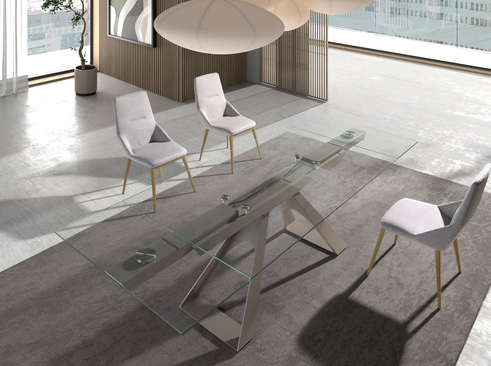 Раздвижной обеденный стол 1125/MC22052DT из закаленного стекла 160/200/240 x 90 Angel Cerda