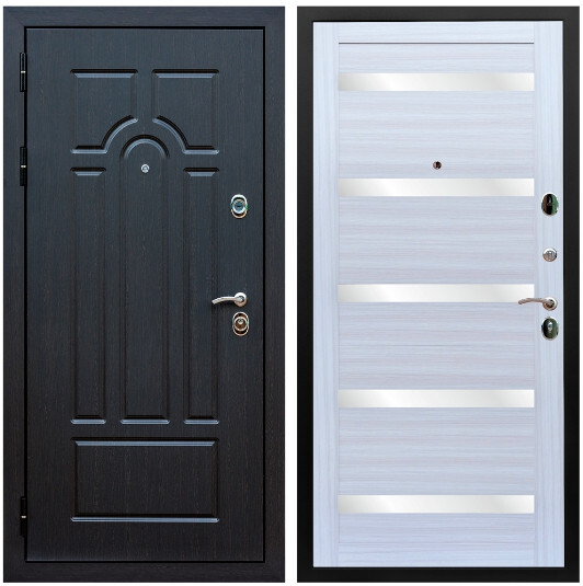 Дверь входная Graf Эврика МДФ 10 мм ФЛ-58 Венге / МДФ 16 мм СБ-14 Сандал белый стекло белое