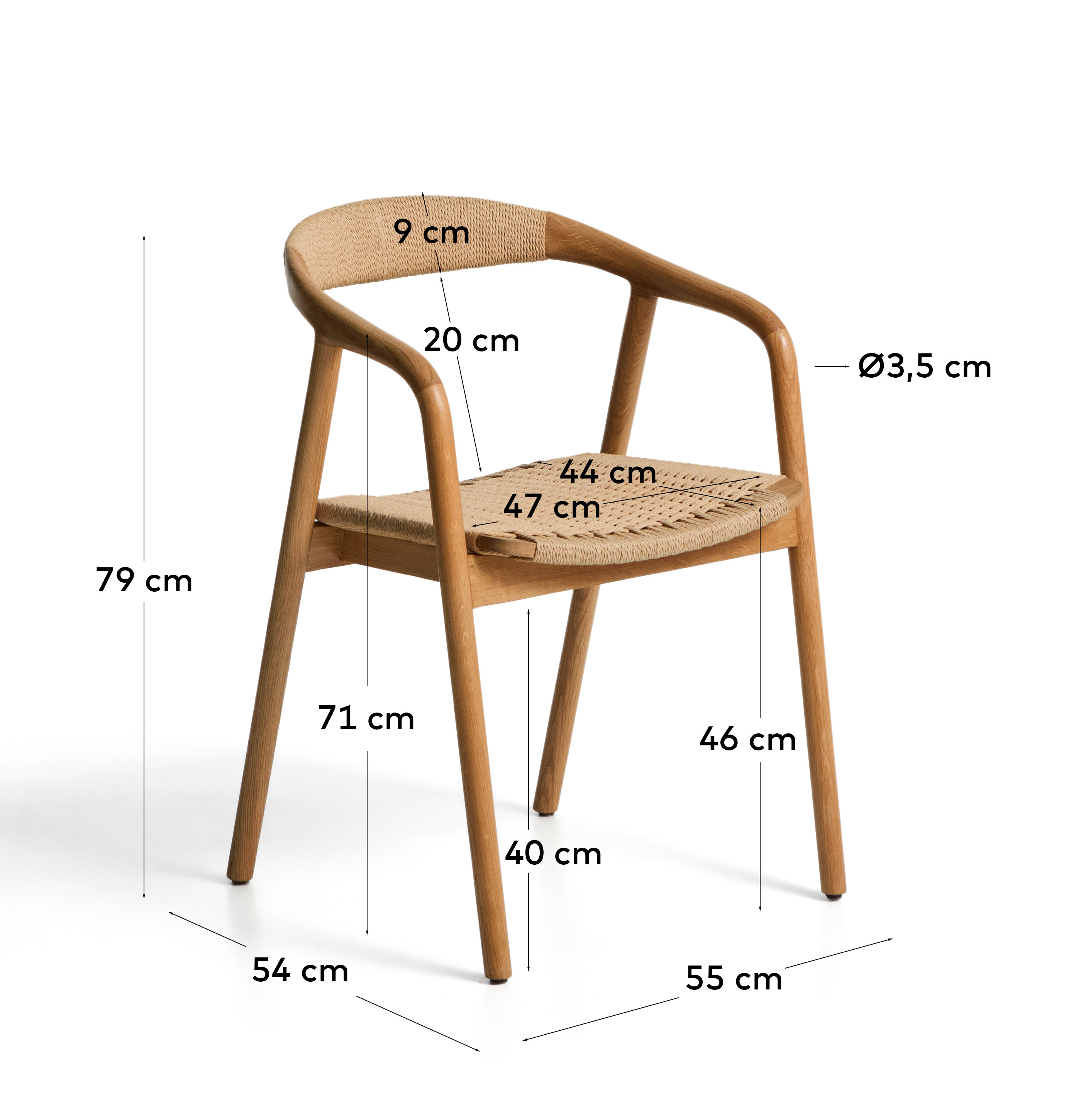 Уличный стул Derile из массива дуба в натуральной отделке и бежевой веревки La Forma 481905