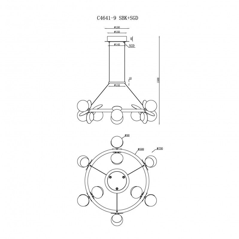 Подвесной светильник iLedex C4641-9 MBK+SGD