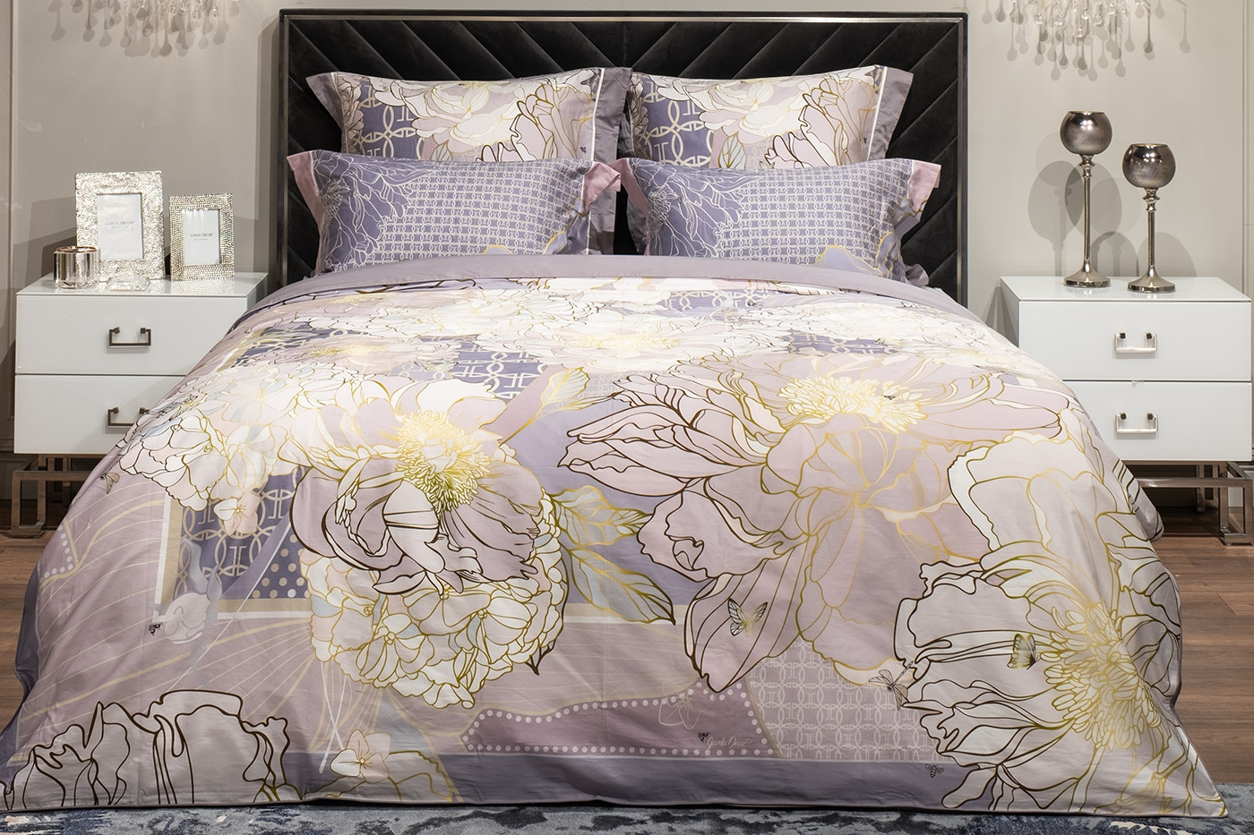 Пододеяльник Пионы серый Garda Decor 130HB-00022