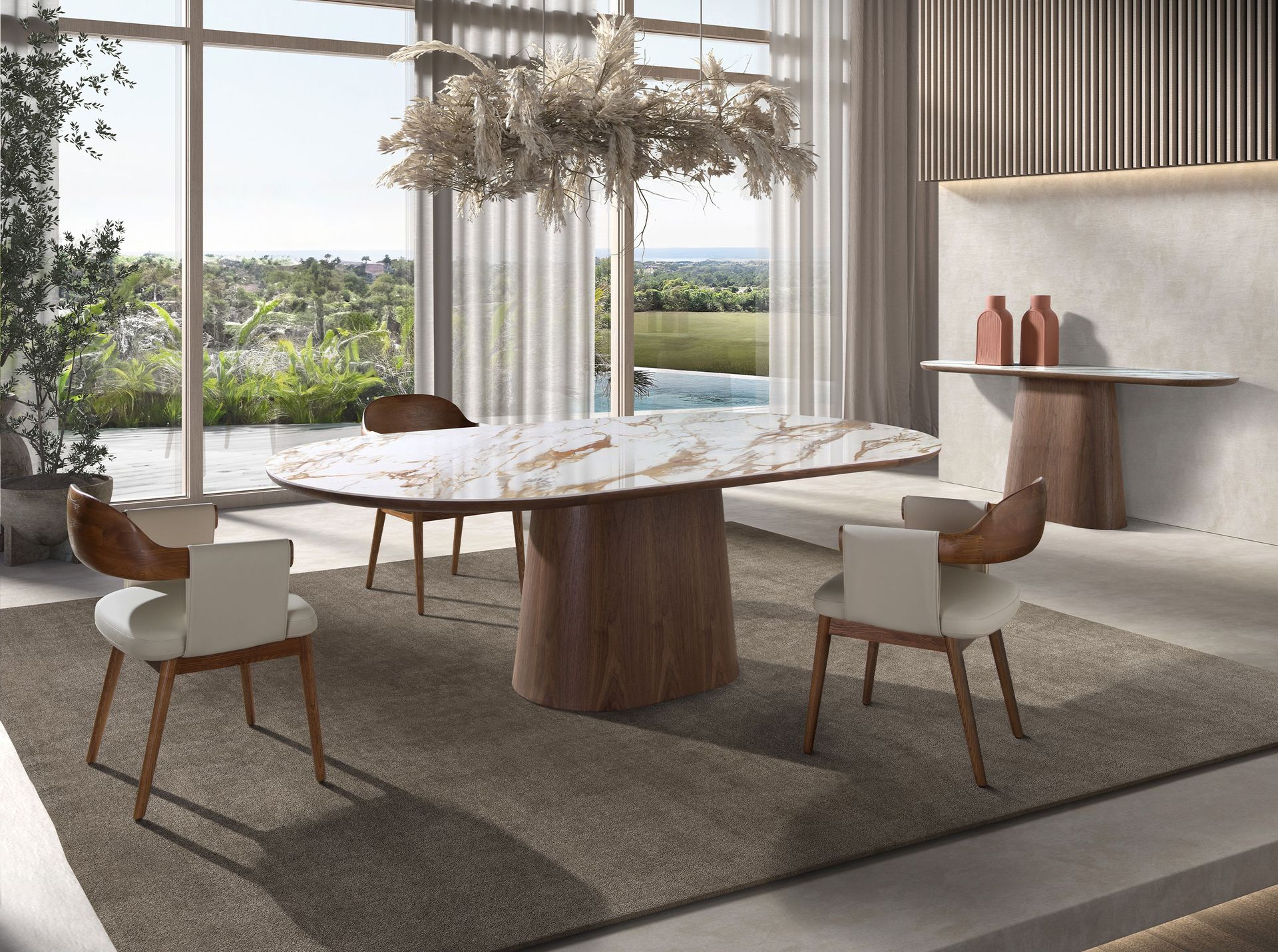 Обеденный стол 1173 из керамики в мраморной отделке и ореха Angel Cerda