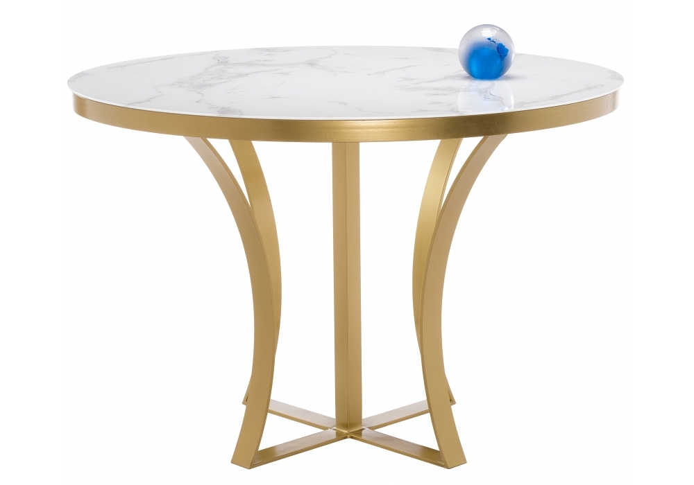 Стол стеклянный Woodville Нейтон золото / белый мрамор 462096
