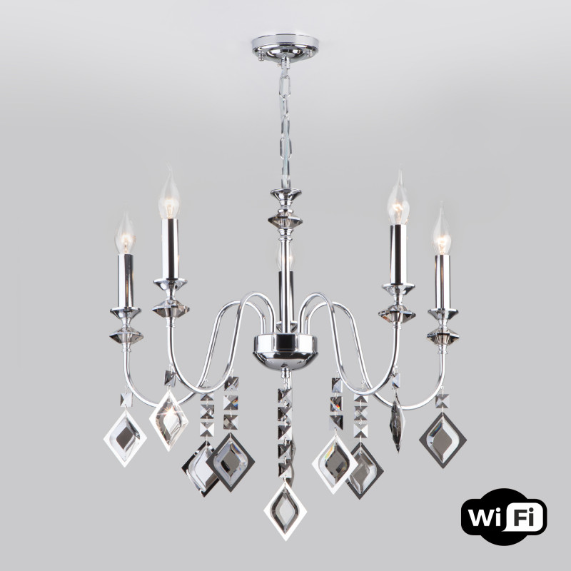 Подвесная люстра Eurosvet 10120/5 хром/дымчатый хрусталь Strotskis Smart (10 Подвесная люстра Eurosvet 10120/5 хром/дымчатый хрусталь Strotskis Smart (10