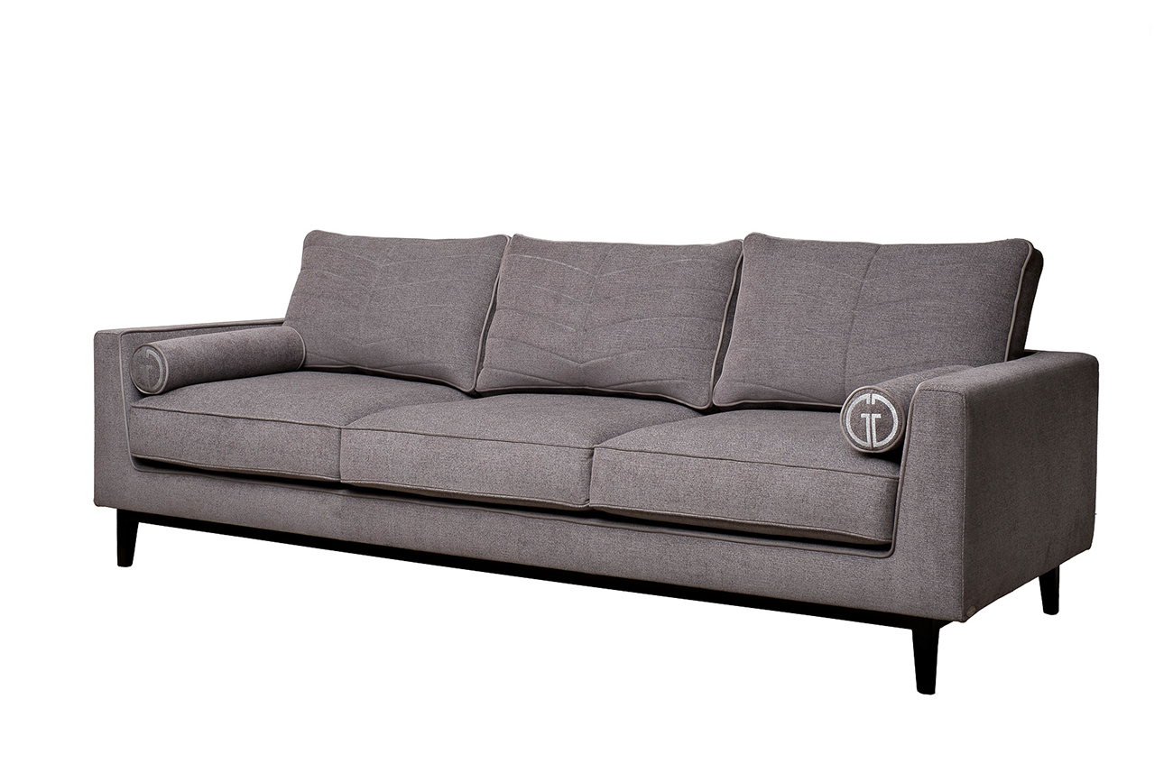 Диван треестный шенилл коричневый с кантом Garda Decor MADRID-Memory-Natur Kor+Colt032